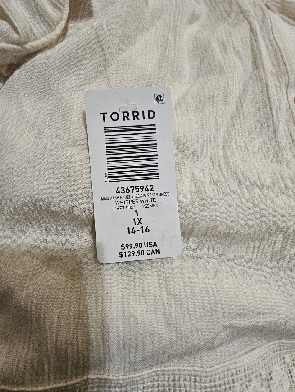 NWT Torrid Cream Maxi Dress Size 1 / 1X 14-16 Boho Tiered Flutter Sleeve - Picture 7 of 10